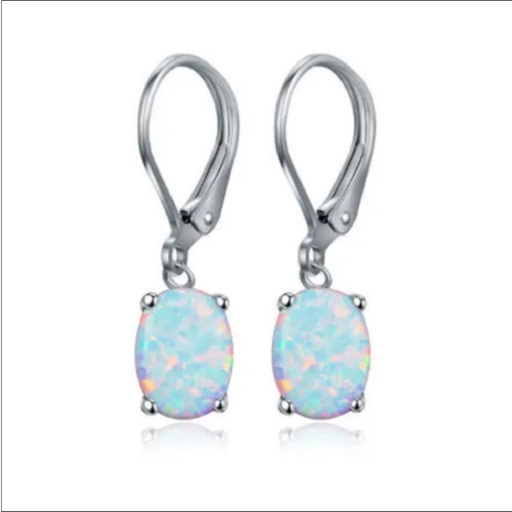 Sterling Silver White Fire Opal Drop Earrings
